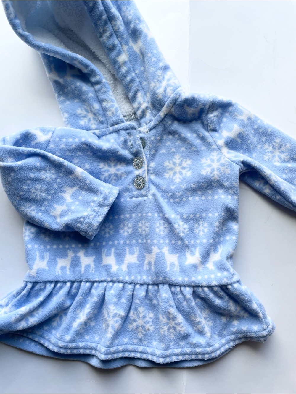 Carter's Light Blue Fleece Hooded Top with White Snowflake Print
